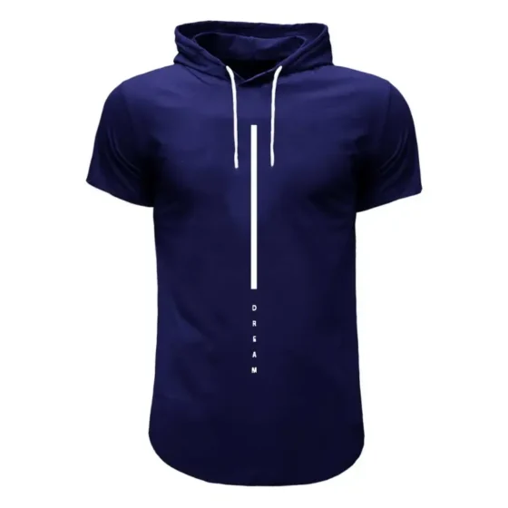 تی شرت آستین کوتاه کلاه دار مردانه سورمه ای طرح dream سایز L XL XXL