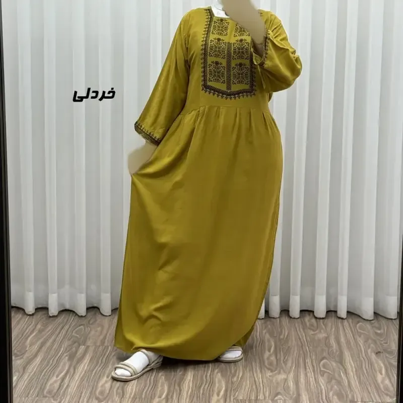 پیراهن ساحلی نخی زنانه مدل ساره 2 کد 1756 فری سایز با کمربند - تصویر 8