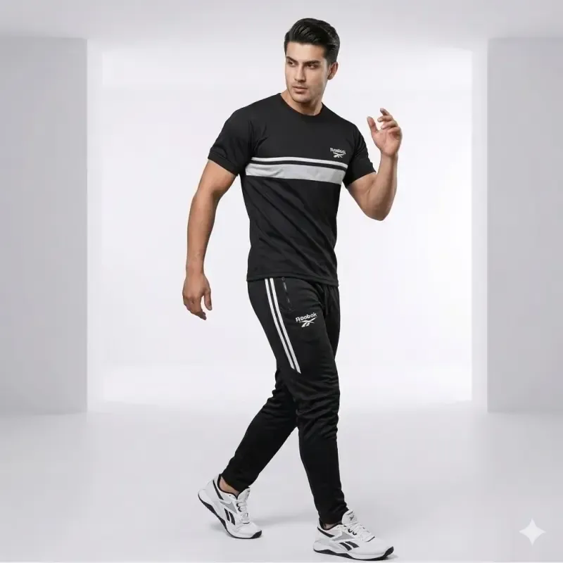 ست تیشرت و شلوار مردانه مدل REBOB جنس مولینه رنگ مشکی سایز L تا 2XL - تصویر 5