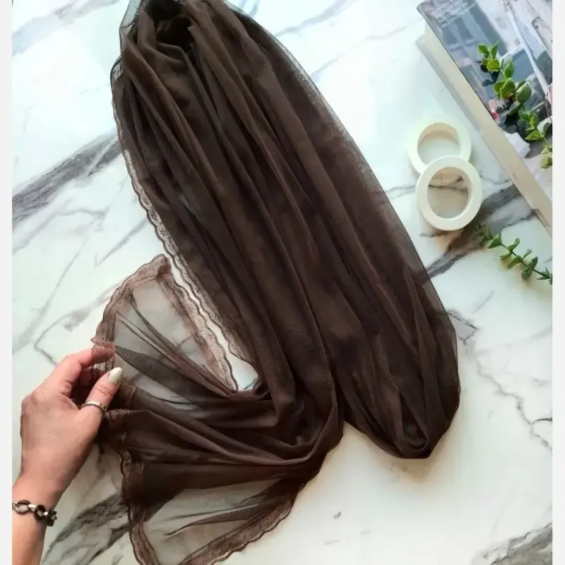 شال مجلسی زنانه دور گیپور مشکی سرمه ای قهوه ای سایز 170 در 50 سانتی متر - تصویر 4