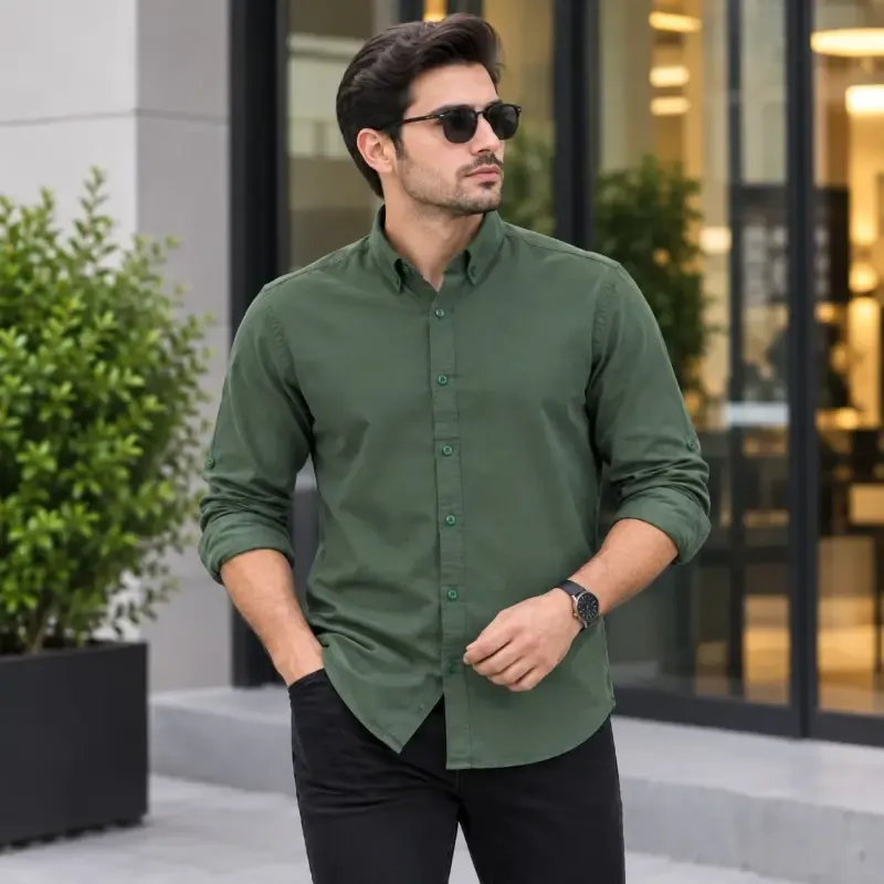 پیراهن جین کاغذی مردانه آستین بلند اسپرت رنگ آبی - تصویر 3