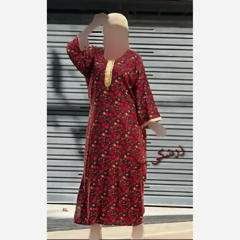 پیراهن ساحلی نخی یقه طلا کوب زنانه و دخترانه فری سایز - تصویر 8