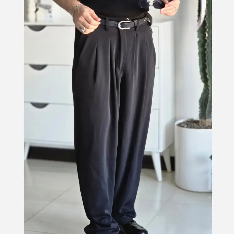 شلوار بگ پارچه ای زنانه مدل پیله دار جنس کاترین رنگ مشکی سایز L تا 3XL - تصویر 7
