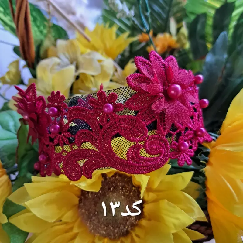 تل مجلسی گیپور سه بعدی گلدار زنانه سفید کرم بادمجانی زرشکی - تصویر 18