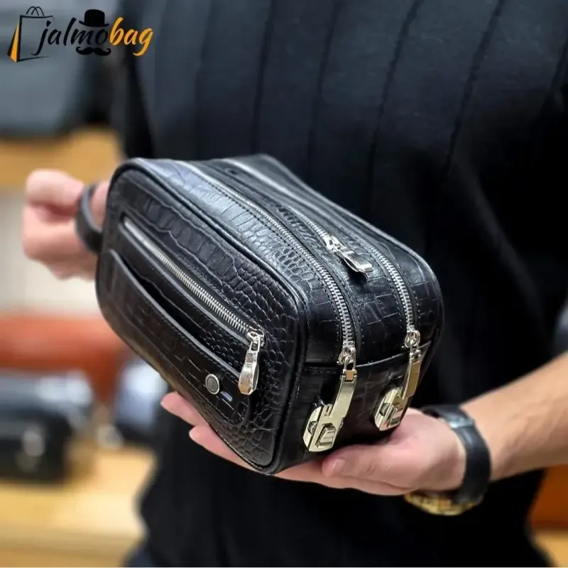 کیف دستی چرم طبیعی چرم ظفر دو خانه 21 سانتی متری - تصویر 5
