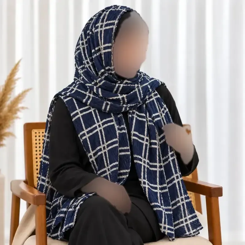 شال نخی برشکا ریز شطرنجی مشکی طوسی قواره 180 در 56 سانت - تصویر 5