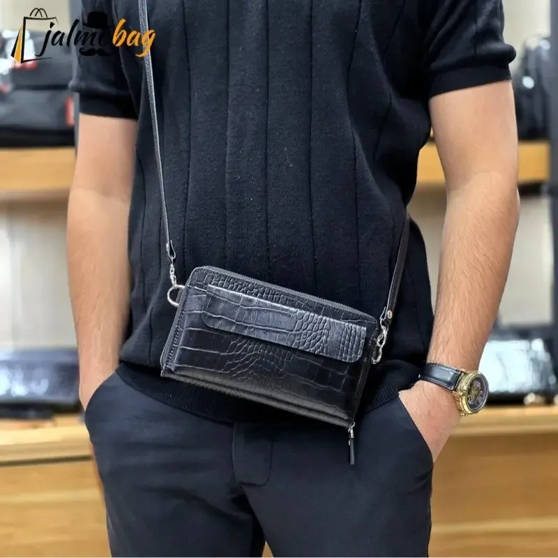 کیف دستی و دوشی چرم طبیعی ظفر دارای بند مچی و بند بلند قابل تنظیم - تصویر 3