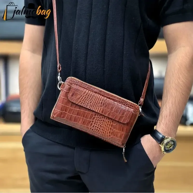 کیف دستی و دوشی چرم طبیعی ظفر دارای بند مچی و بند بلند قابل تنظیم - تصویر 16