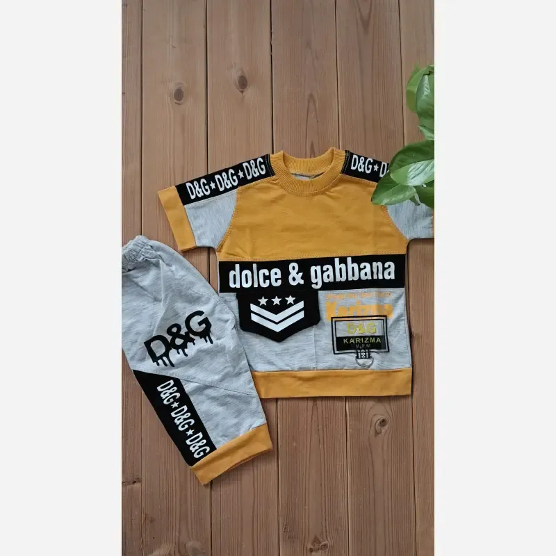 ست تیشرت و شلوارک پسرانه پنبه یک رو و ملانژ طرح D&G سایز 35 تا 45 - تصویر 2
