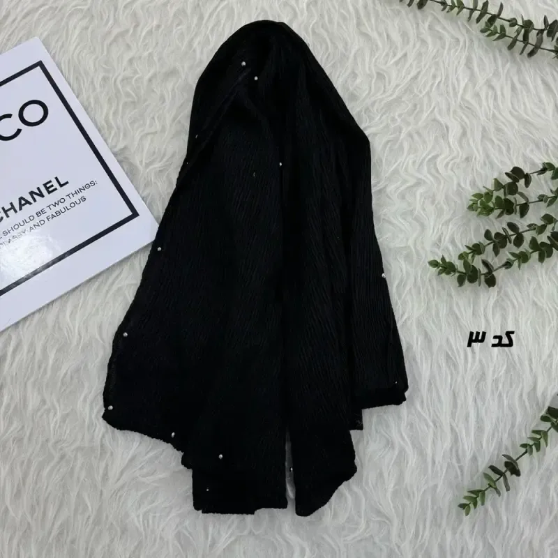 شال نخی مشکی قواره بزرگ 90 در 200 سانتیمتر بدون سُر خوردن و چروک شدن - تصویر 4