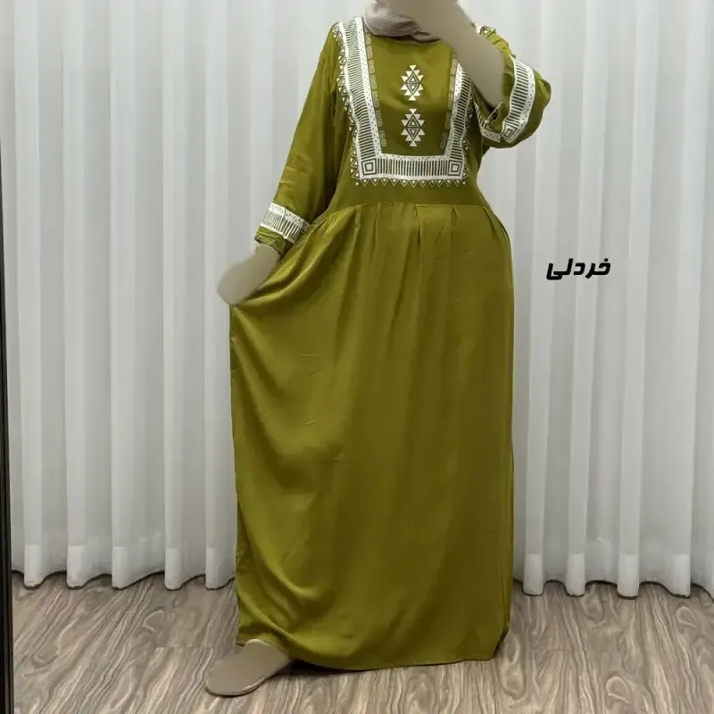 پیراهن نخی زنانه مدل پادمیرا فری سایز مناسب تا 48 همراه با کمربند - تصویر 9