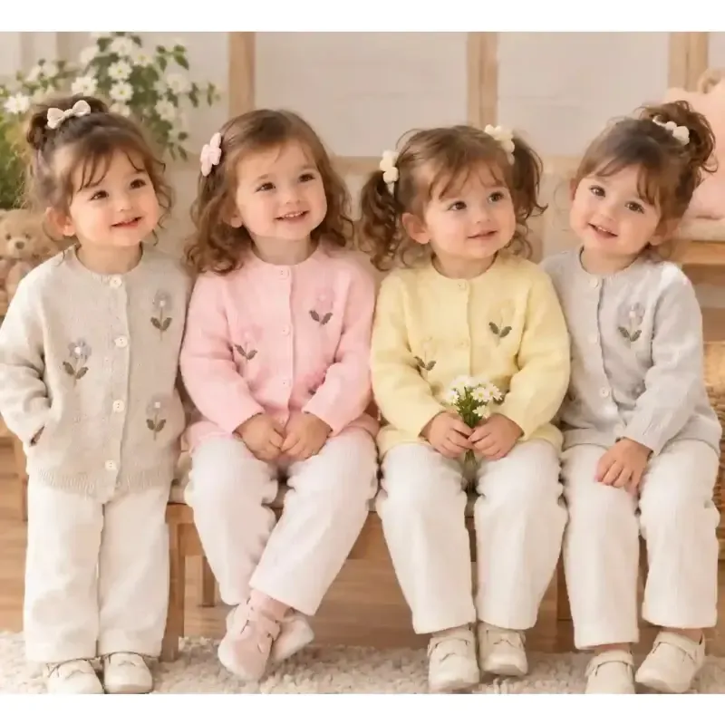 بلوز گپ جلوباز گل برجسته دخترانه ژاکت بافت بچگانه سایز 6 ماه تا 3 سال - تصویر 10
