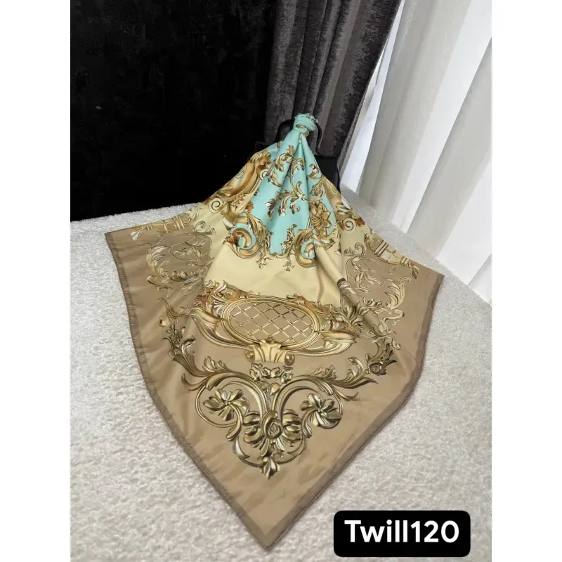 روسری ساتن ابریشم طرح رزیتا قواره 140 دور دوخت مجلسی - تصویر 9