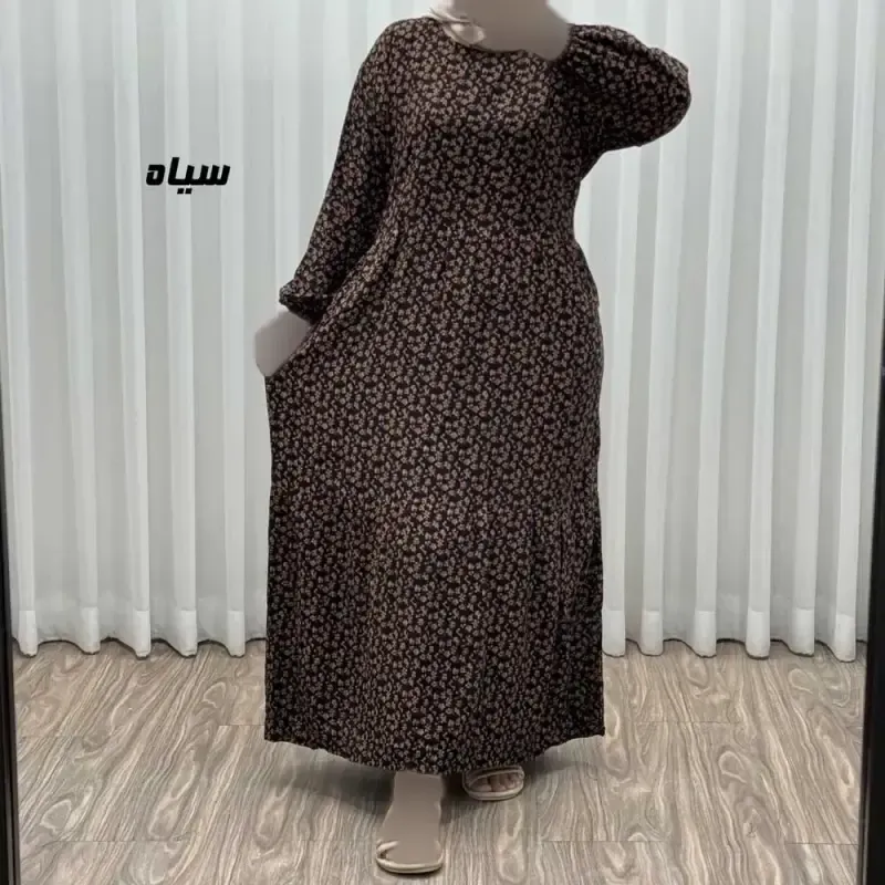 پیراهن ساحلی زنانه نخی گلریز فری سایز مناسب تا سایز 46 با کمربند - تصویر 4