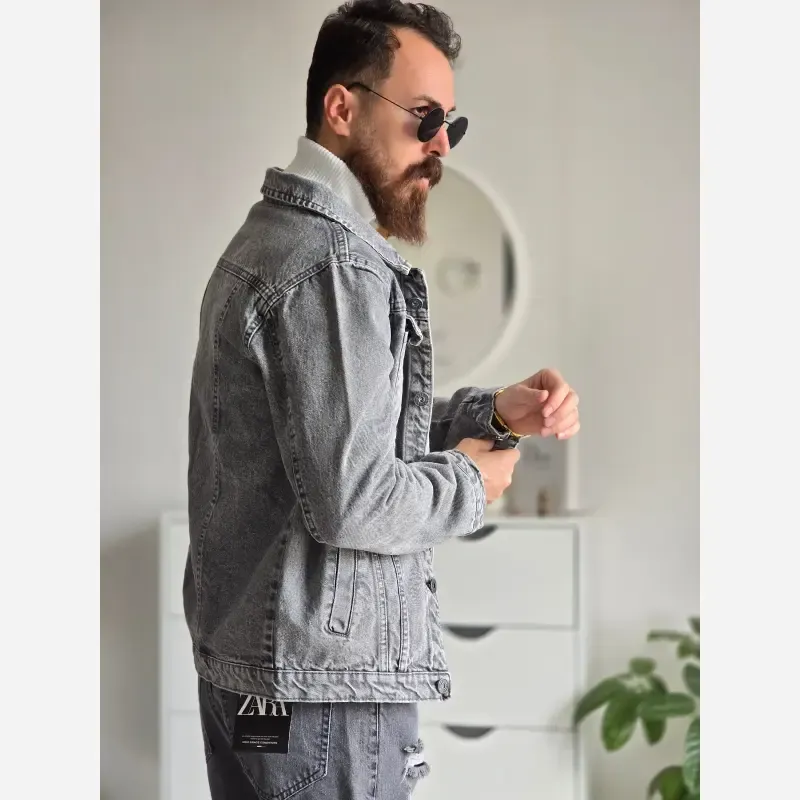 کت جین مردانه رنگ ذغالی پارچه ترک بدون کش و سنگین - تصویر 7