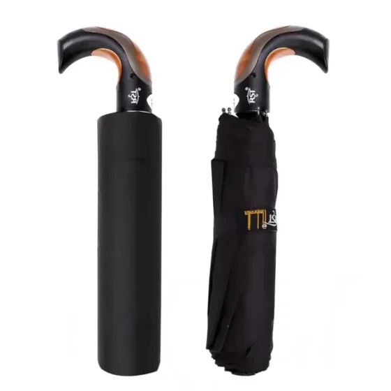 چتر اتوماتیک RST لوکس دسته عصایی پارچه نانو ضد آب فنر تقویت شده مشکی بزرگسالان