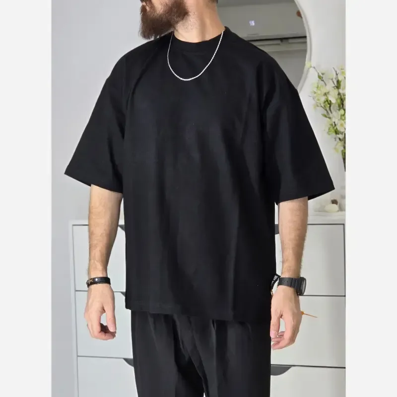 تیشرت باکسی بیسیک پگادور پارچه دورس دو نخ سایز L XL XXL رنگ بندی مداد رنگی - تصویر 2