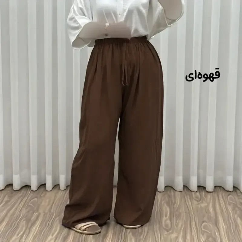 شلوار نخی زنانه راحتی فری سایز مناسب تا سایز 50 قد 107 - تصویر 3