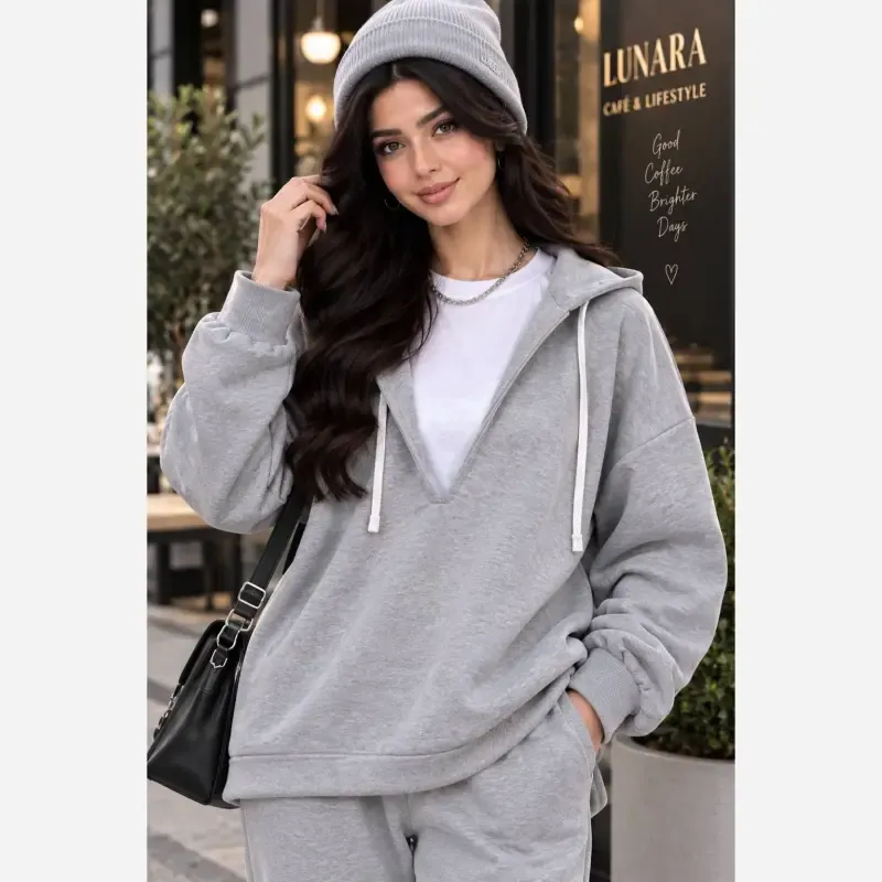 هودی و کراپ پاییزه آریو آلس جنس گلکسی اعلا رنگ طوسی فری سایز - تصویر 2