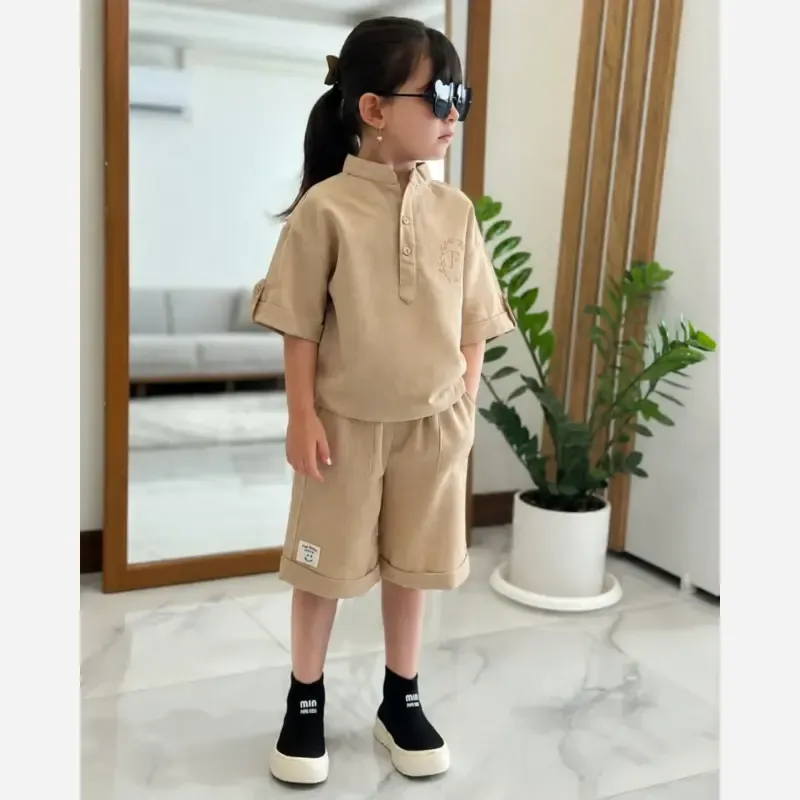 ست دو تکه بلوز و شلوارک لینن اسپرت دخترانه و پسرانه سایز 2 تا 8 سال - تصویر 10