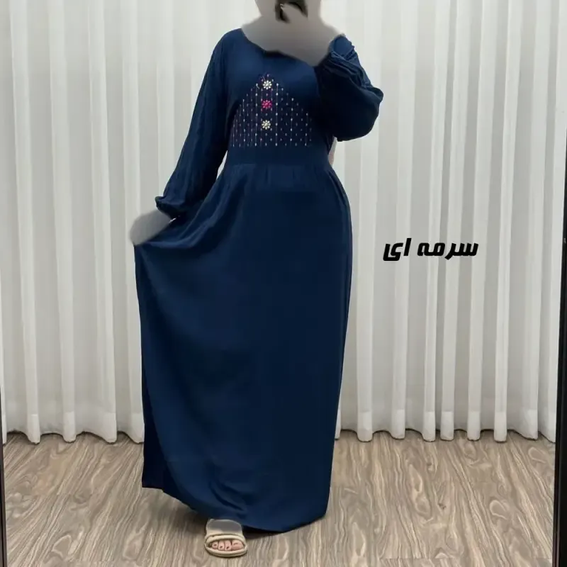پیراهن ساحلی نخی گلدوزی شده زنانه و دخترانه فری سایز تا 46 با کمربند - تصویر 3