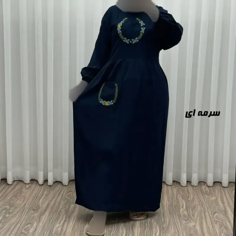 پیراهن نخی گلدوزی زنانه مدل خاطره فری سایز تا 48 با کمربند - تصویر 10