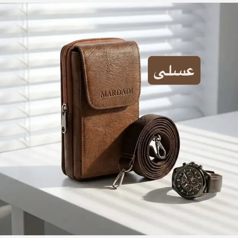 کیف مردانه جاموبایلی چرم مصنوعی روزمره - تصویر 4