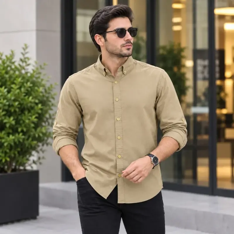 پیراهن جین کاغذی مردانه آستین بلند اسپرت رنگ آبی - تصویر 2