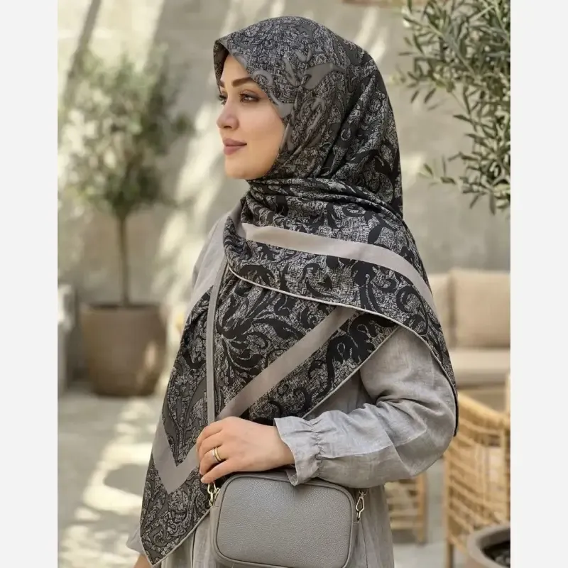روسری نخ کاستوم طرح گیسو قواره بزرگ 140 سانتیمتر - تصویر 4