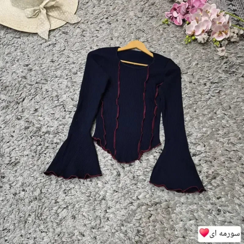 بلوز کثیف دوزی آستین کلوش فانریپ پنبه ای زنانه - تصویر 6