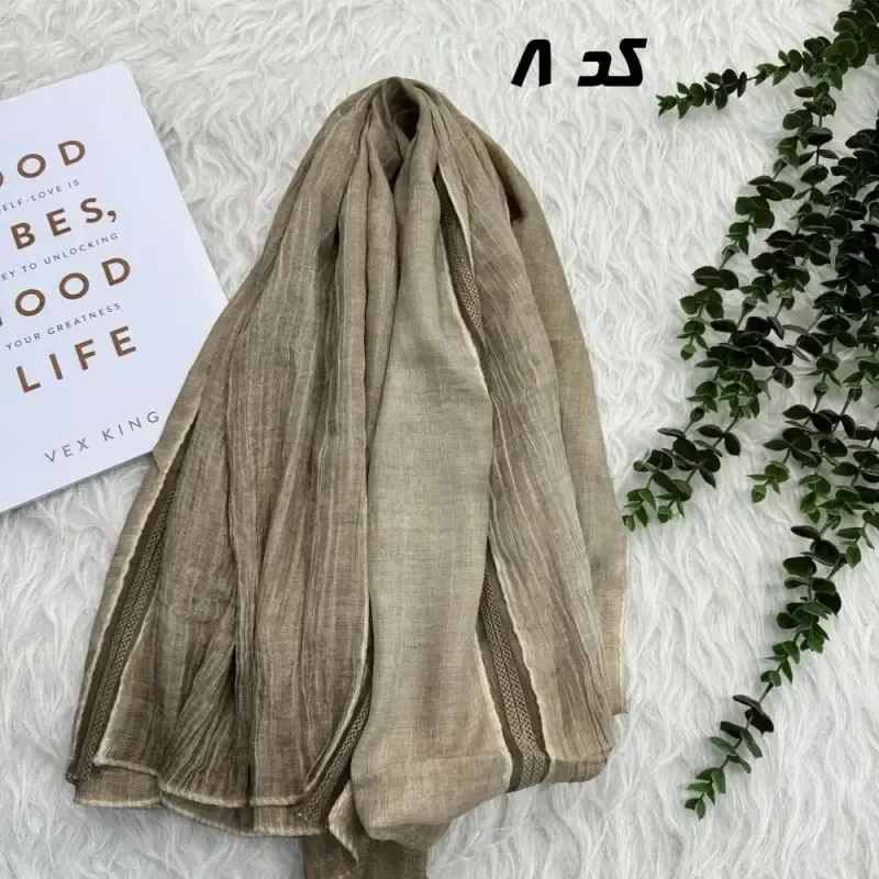 شال وارداتی مجلسی کتان دور دوخت نخ کتان سنگشور قواره 180 در 54 سانتی متر - تصویر 6