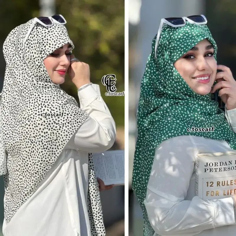 روسری مجلسی طرح سپید قواره 140 نخ کاستوم دور چرخ دوز بدون لیز خوردگی - تصویر 5