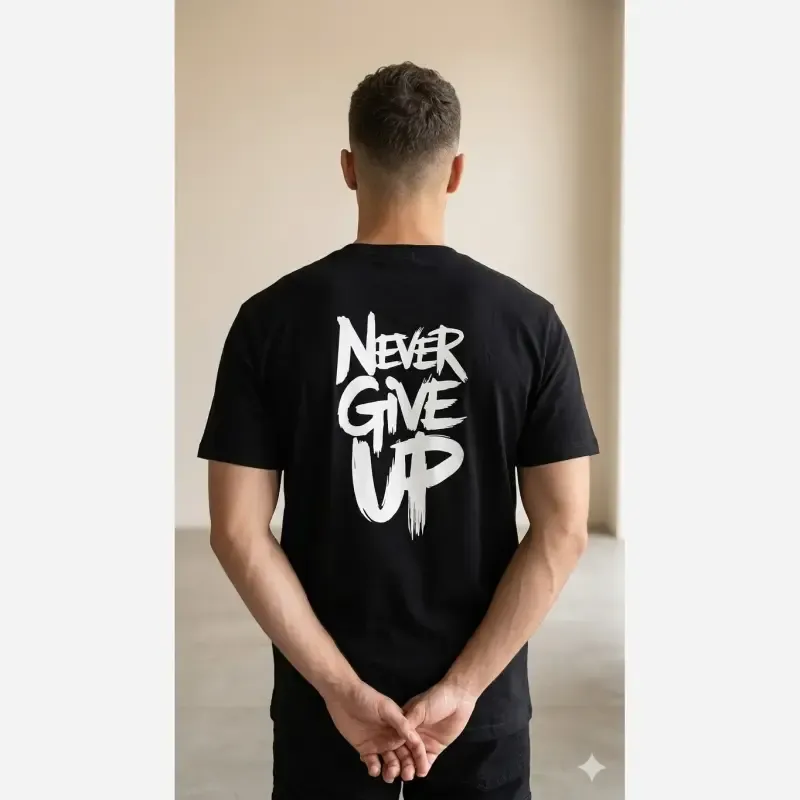 تیشرت مردانه نخ پنبه مشکی طرح Never Give Up - تصویر 4
