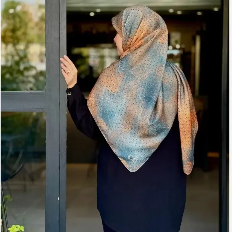 روسری نخ کاستوم طرح طوبی سایز 140 رنگ سال 2026 آجری و تال - تصویر 6