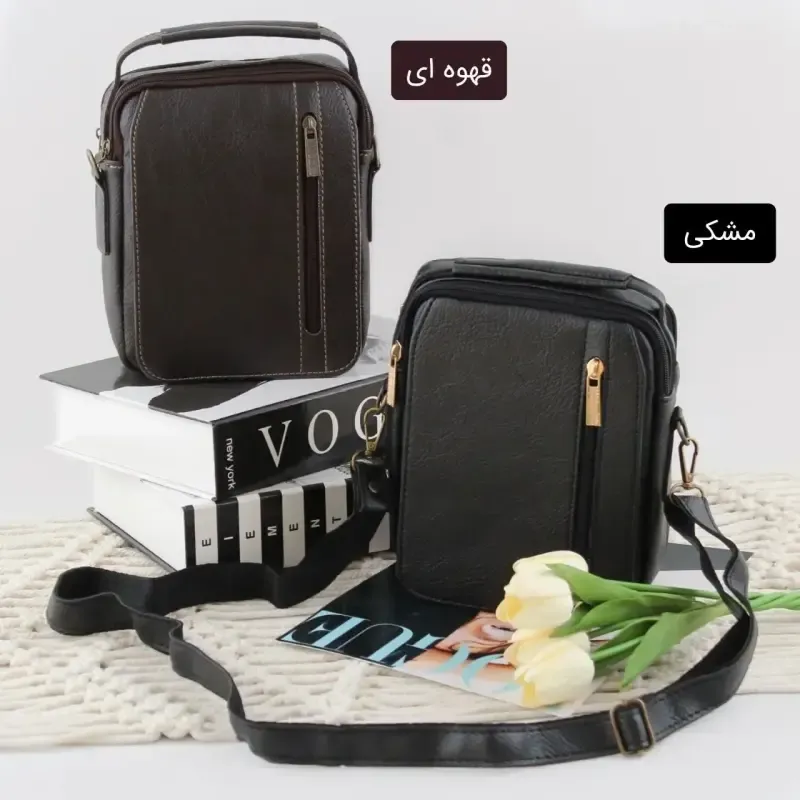 کیف دوشی مردانه چرم مصنوعی اسپرت روزمره مدل زیپی - تصویر 3