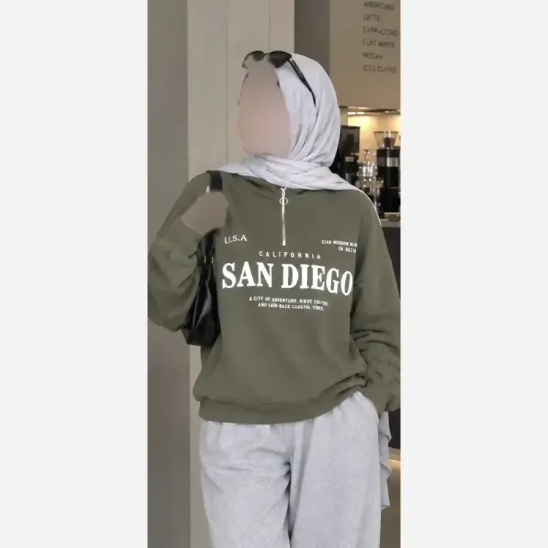 دورس نیم زیپ اسپرت زنانه پسرانه SANDIEGO جنس دورس سه نخ گرم بالا درجه یک رنگ مشکی سبز زیتونی فری سایز - تصویر 19