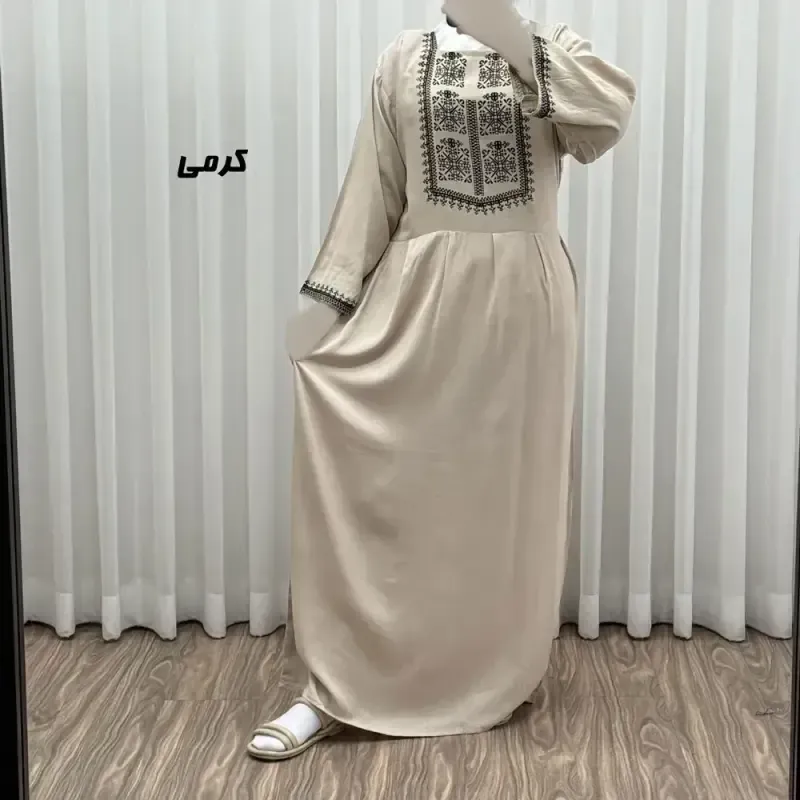 پیراهن ساحلی نخی زنانه مدل ساره 2 کد 1756 فری سایز با کمربند - تصویر 3