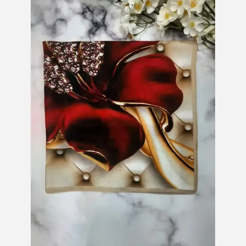 روسری نخی کاستوم طرح شقایق ابعاد 140x140 چرخ دوز - تصویر 7