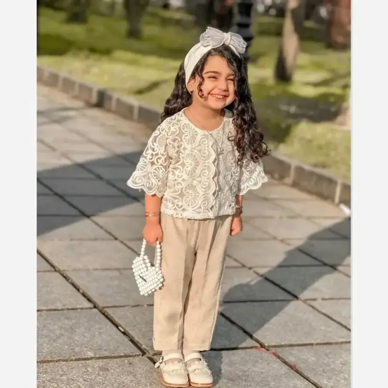 کت و شلوار دخترانه طرح گیپور مناسب 1 تا 8 سال - تصویر 4