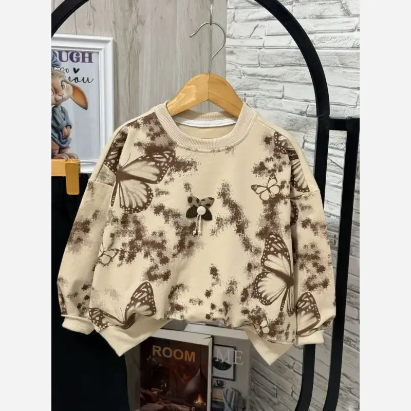 بلوز شلوار دخترانه طرح پروانه جنس دورس دونخ لاکرادار سایز 45 تا 65 رنگ سفید کرم نسکافه ای - تصویر 6