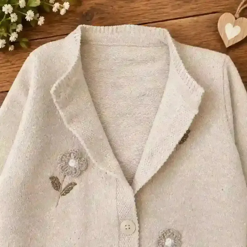 بلوز گپ جلوباز گل برجسته دخترانه ژاکت بافت بچگانه سایز 6 ماه تا 3 سال - تصویر 8