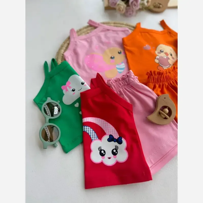ست تاپ و شلوارک نوزادی دخترانه پنبهای طرحدار سایز 6 ماه تا 2 سال - تصویر 3