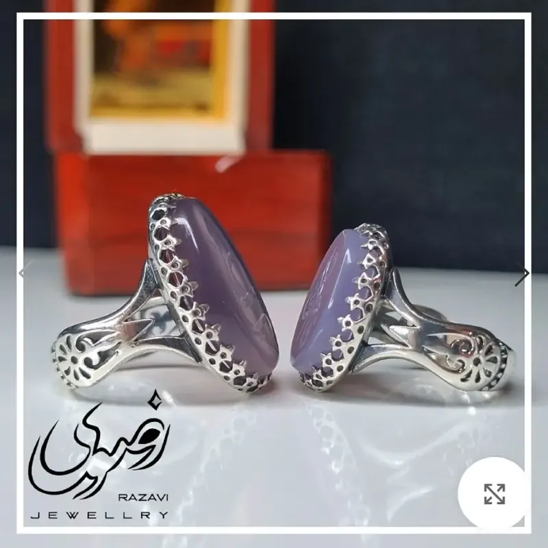 ست انگشتر نقره روس مردانه و زنانه با سنگ عقیق سوسنی و حکاکی دست استاد - تصویر 2