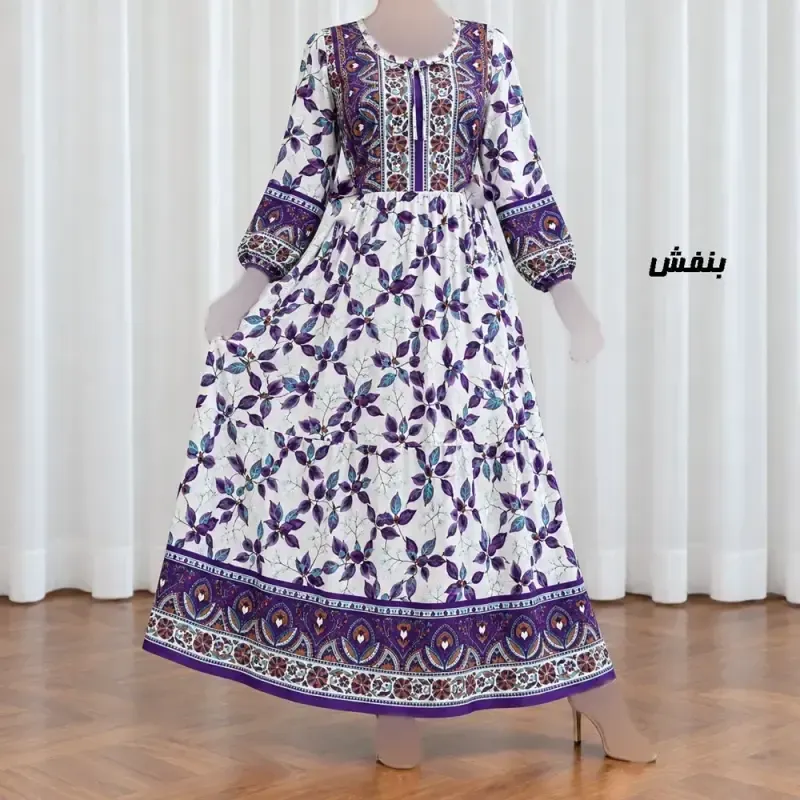 پیراهن ساحلی زنانه نخی حاشیهدار برگ فری سایز مناسب تا 48 کمربنددار - تصویر 5