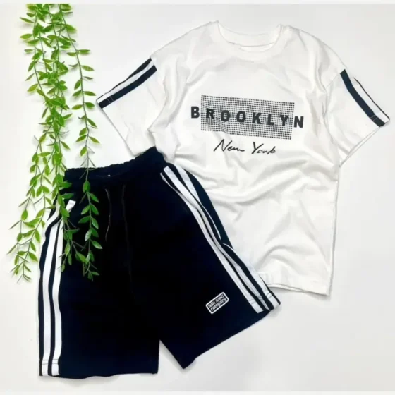 ست تیشرت و شلوارک اسپرت دخترانه و پسرانه طرح brooklyn