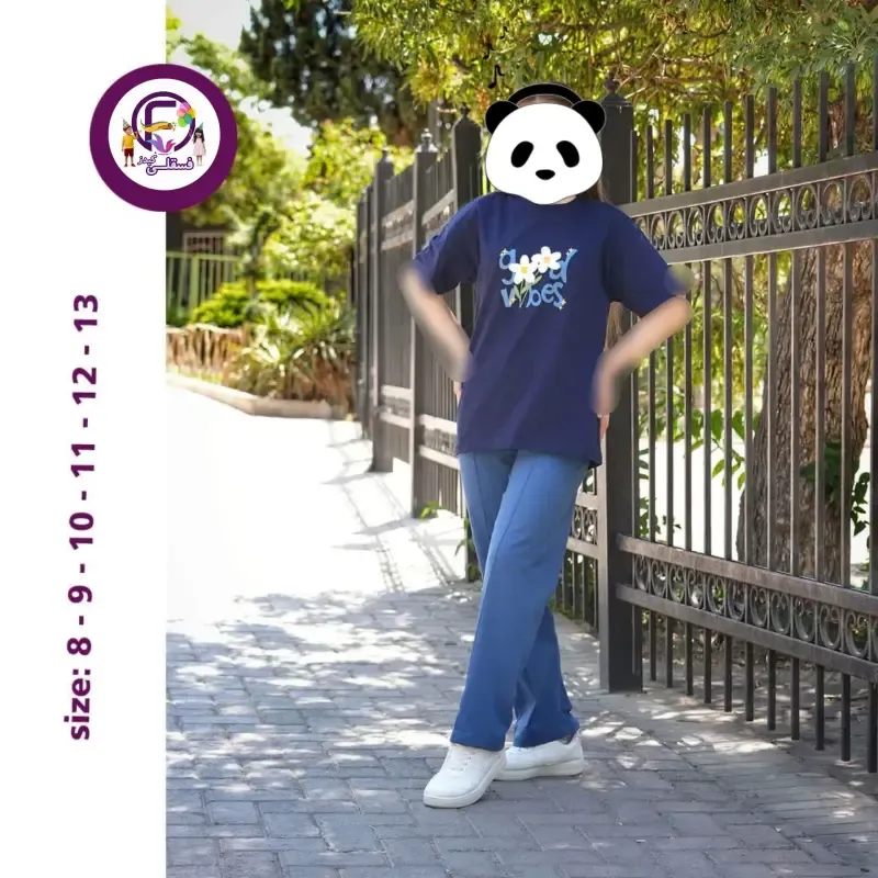 ست تیشرت و شلوار نخ پنبه لش مدل Flower سایز 55 تا 65 - تصویر 3