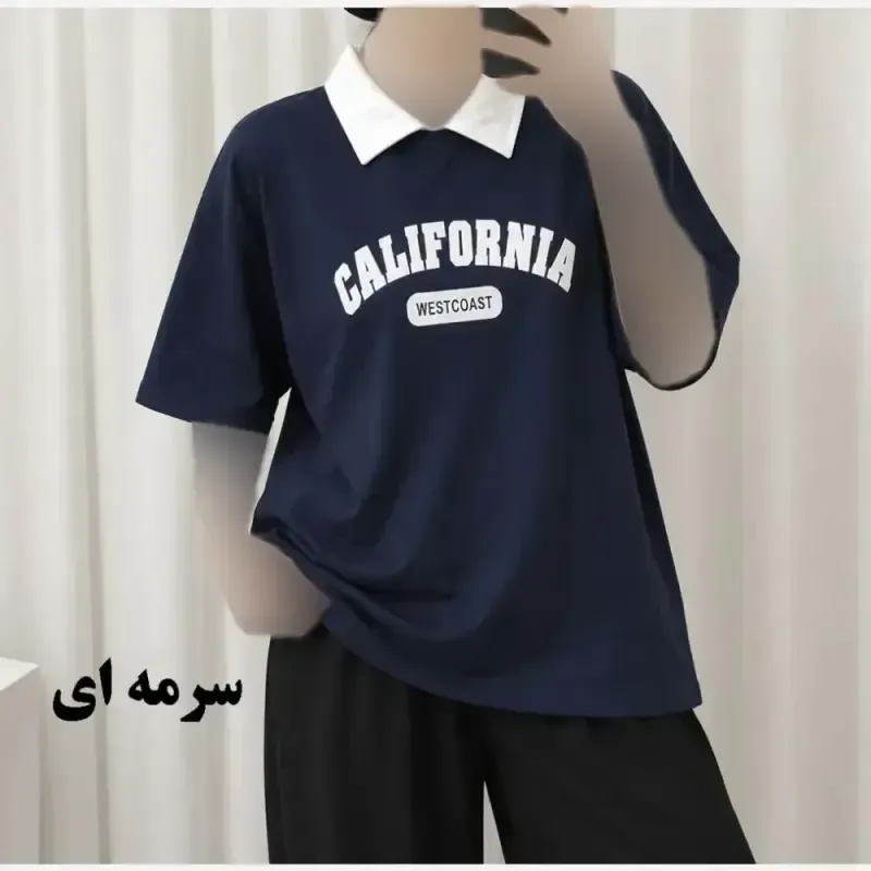 تیشرت باکسی پولوشرت کالیفرنیا نخ پنبه زنانه فری سایز - تصویر 5