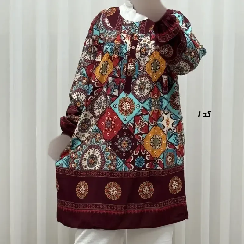 تونیک نخی زنانه سایز بزرگ مدل ستاره دکمه دار - تصویر 3