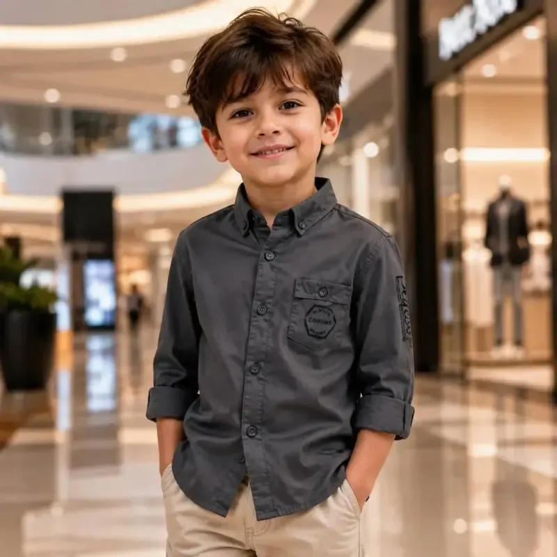 پیراهن اسپرت پسرانه خردلی کتان ترک سایز 3 تا 12 سال - تصویر 4