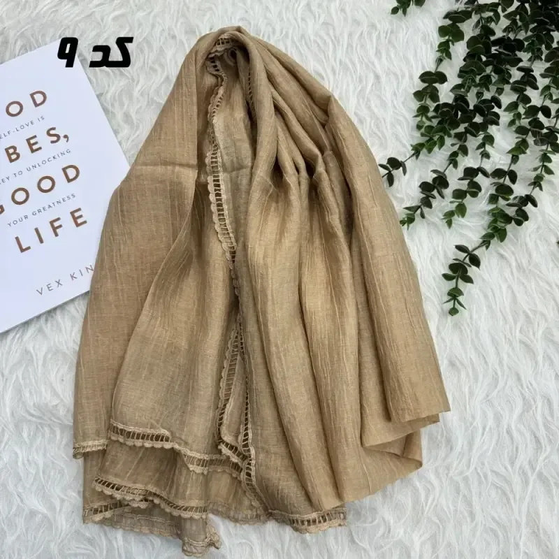 شال وارداتی مجلسی دوردانتل جنس نخ کتان سنگشور قواره 195 در 77 سانت - تصویر 13